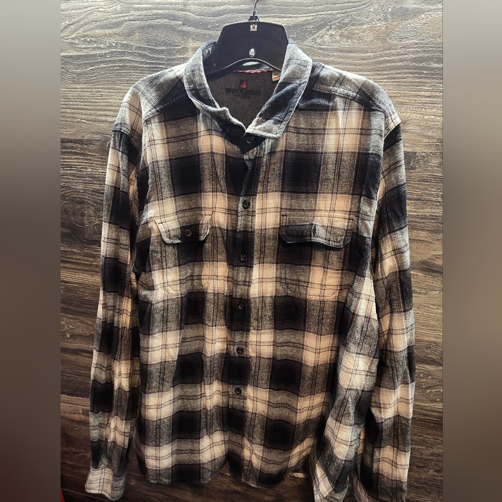 Woolrich Mens‎ Plaid Flannel Shirt Button Front Black White All Cotton Size XXL